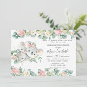 ピンクフローラグリーンリーコアラベビーシャワーツインガールズ 招待状 (スタンド正面)