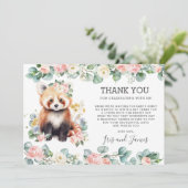 ピンクフローラグリーンリースイートレッドパンダベビーシャワー サンキューカード (スタンド正面)