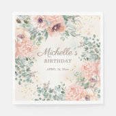 ピンクフローラグリーンリーフ金ゴールドグリッター誕生日 スタンダードランチョンナプキン (正面)