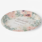 ピンクフローラグリーンリーフ金ゴールドグリッター誕生日 ペーパープレート (アングル)