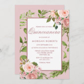 ピンクフローラグリーンリーリーフキンセアニェラ招待状 招待状 (正面/裏面)