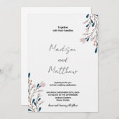 ピンクフローラグリーン結婚式招待状 招待状 (正面/裏面)