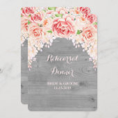ピンクフローラグレーウッドリハーサルディナーパーティー 招待状 (正面/裏面)