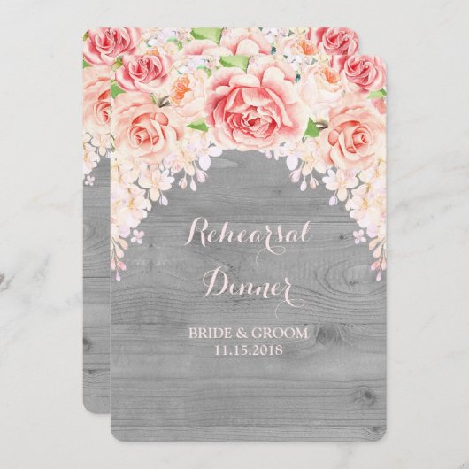 ピンクフローラグレーウッドリハーサルディナーパーティー 招待状 (正面/裏面)