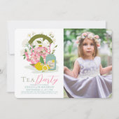 ピンクフローラケトルレモンティーパーティーガール誕生日 招待状 (正面)