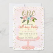 ピンクフローラケーキガール1st誕生日招待状 招待状 (正面)