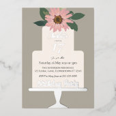 ピンクフローラケーキ誕生日パーティーシルバー 箔招待状 (正面)