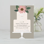 ピンクフローラケーキ誕生日パーティーシルバー 箔招待状 (立ち正面)