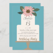 ピンクフローラケーキ誕生日パーティー 招待状 (正面/裏面)