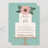 ピンクフローラケーキ誕生日パーティー 招待状 (正面/裏面)