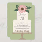 ピンクフローラケーキ誕生日パーティー 招待状 (正面/裏面)