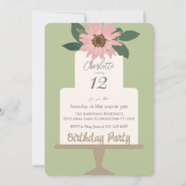 ピンクフローラケーキ誕生日パーティー 招待状