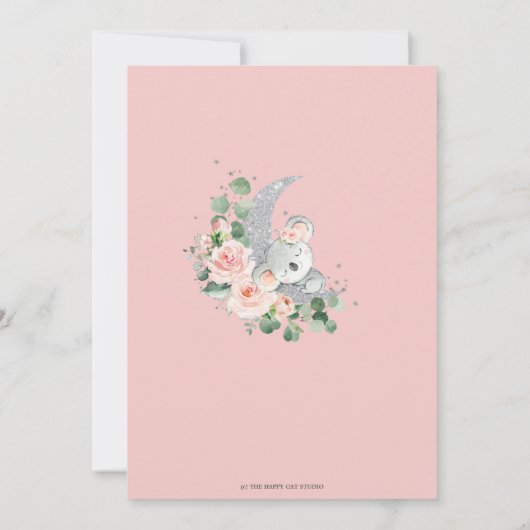 ピンクフローラコアラベア第2誕生日クレセントムーン  招待状 (裏面)