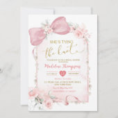 ピンクフローラコケットシェスタイキングノットブライダルシャワー 招待状 (正面)