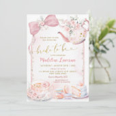 ピンクフローラコケットパールブライダルシャワーティーパーティー 招待状 (スタンド正面)