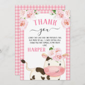 ピンクフローラコーテーマ誕生日サンキューカード 招待状 (正面/裏面)
