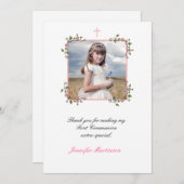 ピンクフローラコーナー、コミュニオン写真ありがとう サンキューカード (正面/裏面)