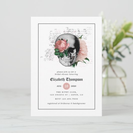 ピンクフローラゴシック骨格ブライダルシャワー 招待状 (スタンド正面)