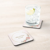 ピンクフローラゴールデンピーチモダンウエディングパーティー コースター (右側)