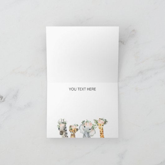 ピンクフローラサファリのベビーシャワー折り畳みありがとう  カード (内部)