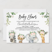ピンクフローラサファリアニマルズベビーシャワー招待状 招待状 (正面)