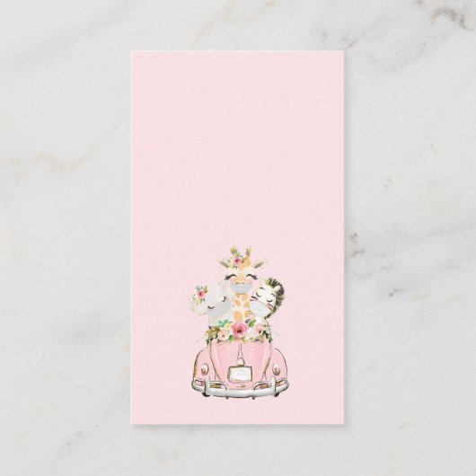 ピンクフローラサファリベビーシャワーディスプレイシャワー エンクロージャーカード (裏面)