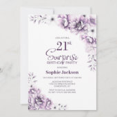 ピンクフローラサプライズ21歳の誕生日パーティー 招待状 (正面)