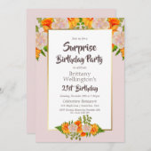 ピンクフローラサプライズ21歳の誕生日パーティー 招待状 (正面/裏面)