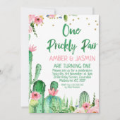 ピンクフローラサボテンのワンプリックリーペア誕生日 招待状 (正面)