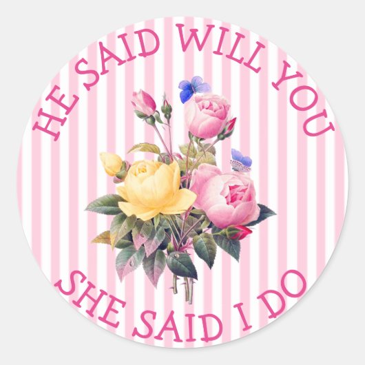 ピンクフローラシック結婚式招待状シール ラウンドシール (正面)