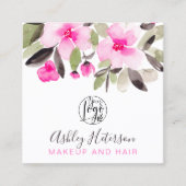 ピンクフローラシックqrコードロゴヘアメイクアップ スクエア名刺 (正面)