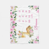 ピンクフローラシッティングディア月間マイルストーンベビー フリースブランケット (正面)