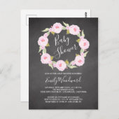ピンクフローラシャルボードガールベビーシャワー招待状 ポストカード (正面/裏面)