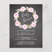ピンクフローラシャルボードガールベビーシャワー招待状 ポストカード (正面)