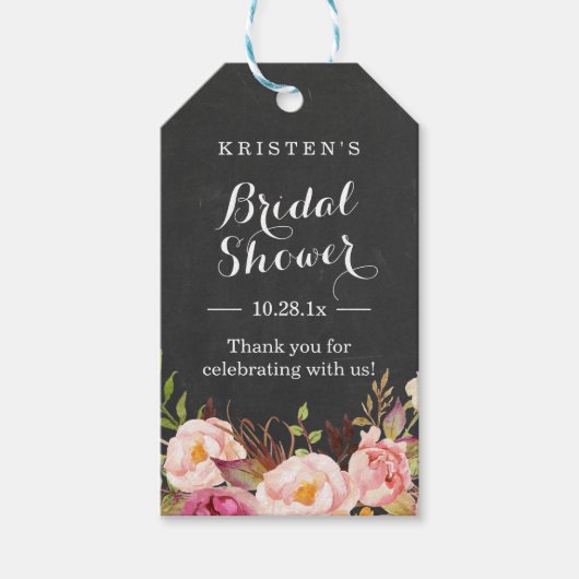 ピンクフローラシャルボード |ブライダルシャワーありがとう ギフトタグ (正面)