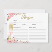 ピンクフローラシャンパンブライダルシャワーレシピカード 招待状 (正面)