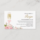 ピンクフローラシャンパンブライダルシャワーレシピ要求 エンクロージャーカード (正面)