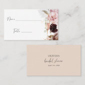 ピンクフローラシャンパンブライダルシャワー プレイスカード (正面/裏面)
