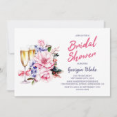 ピンクフローラシャンパンブライダルシャワー 招待状 (正面)