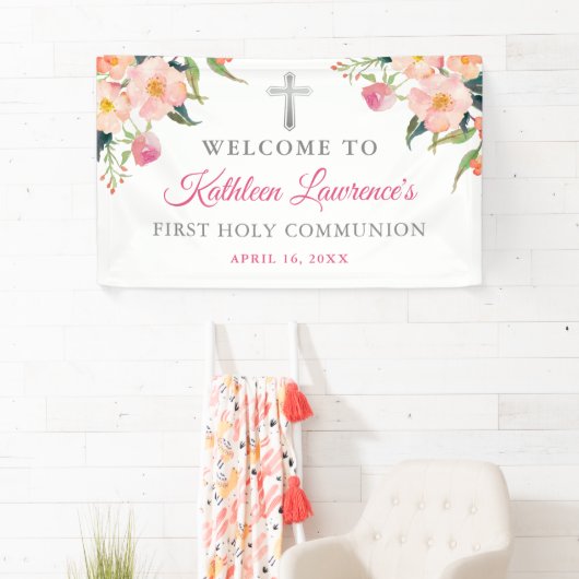 ピンクフローラシルバークロスガールファースト聖餐式 横断幕 (インサイチュ)