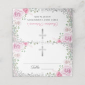 ピンクフローラシルバーグリッターファーストホーリーコミュニオン プレイスカード (外部開封)