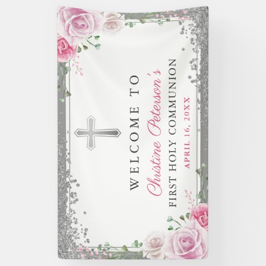 ピンクフローラシルバーファースト聖体拝領 横断幕 (縦)