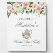 ピンクフローラシルバーブライダルシャワーティーパーティーへようこそ フォトプラーク (正面)