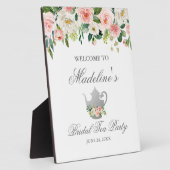 ピンクフローラシルバーブライダルシャワーティーパーティーへようこそ フォトプラーク (側面)