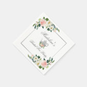 ピンクフローラシルバーブライダルシャワーティーパーティー スタンダードカクテルナプキン (角)