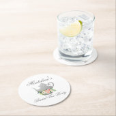 ピンクフローラシルバーブライダルシャワーティーパーティー ラウンドペーパーコースター (インサイチュ)