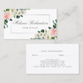ピンクフローラシルバー美容師アポイントメントカード 予約カード (正面/裏面)