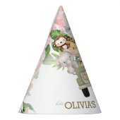 ピンクフローラジャングルアニマルズサファリカー誕生日  パーティーハット (左)