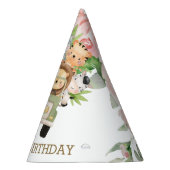 ピンクフローラジャングルアニマルズサファリカー誕生日  パーティーハット (右)