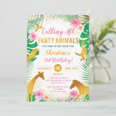 ピンクフローラジャングルアニマルズサファリガールズ誕生日 招待状 (スタンド正面)